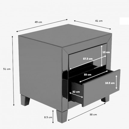 Nightstand Luxury Push 2 Drawers Grey Kare Design