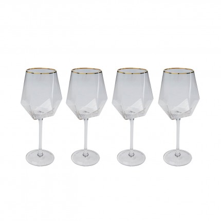 Verres à vin Diamond Rim dorés set de 4 Kare Design