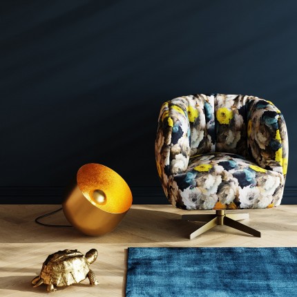 Swivel armchair yellow peonies Kare Design