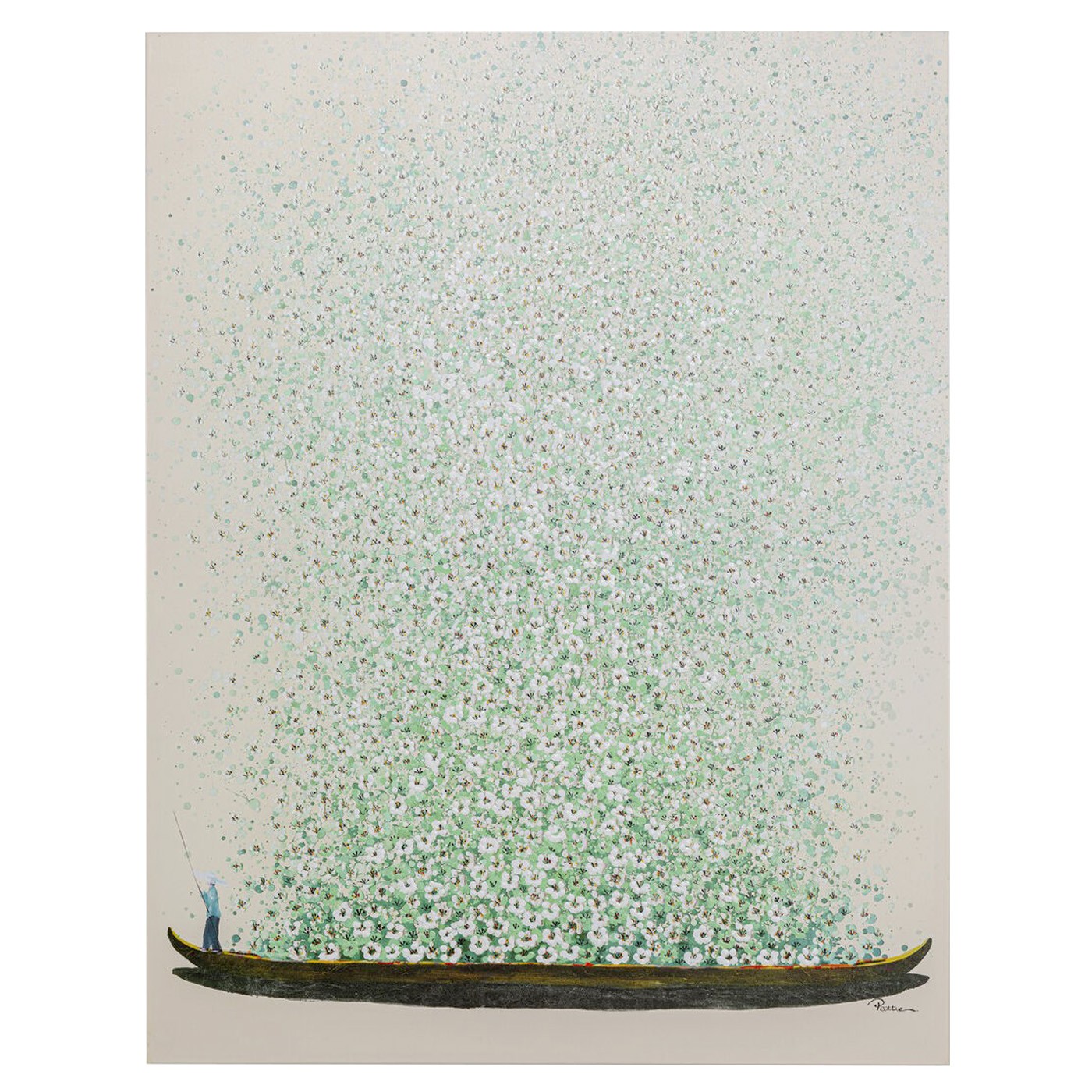 Kare Design Tableau Touched fleurs pirogue beige et vert 120x160cm