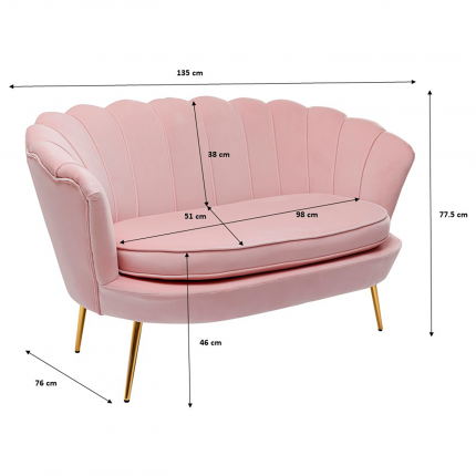 Sofa Water Lily 2-Seater pink velvet and gold Kare Design