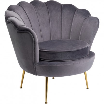 Armchair Water Lily grey velvet gold Kare Design