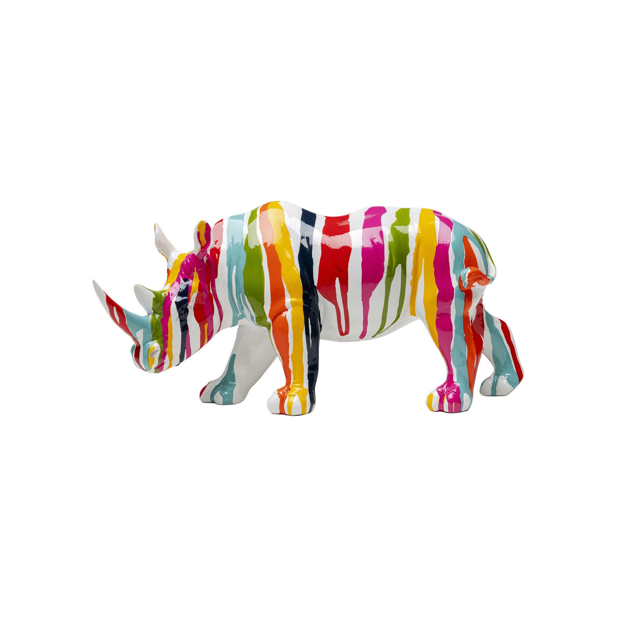 Déco rhino blanc coulées de peinture 34cm Kare Design