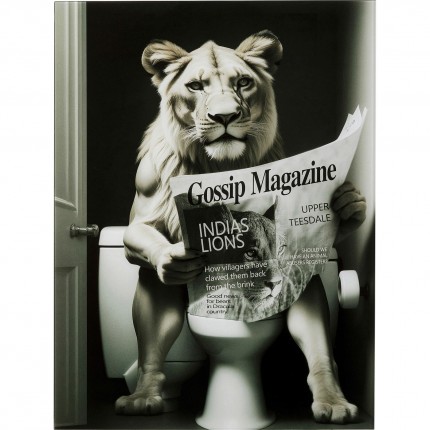 Glass Picture lioness newspaper 60x80cm Kare Design