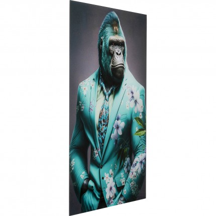 Glass Picture gorilla blue suit 60x90cm Kare Design