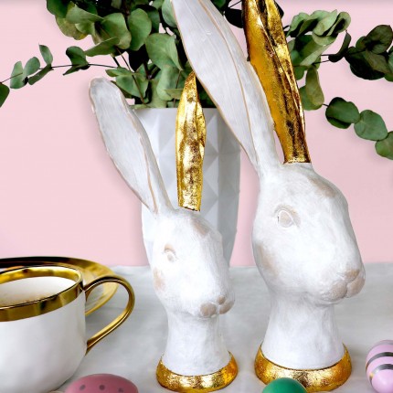 Déco tête de lapin blanc et doré 30cm Kare Design