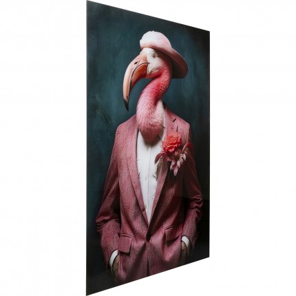 Tableau en verre flamant rose costume 120x160cm Kare Design