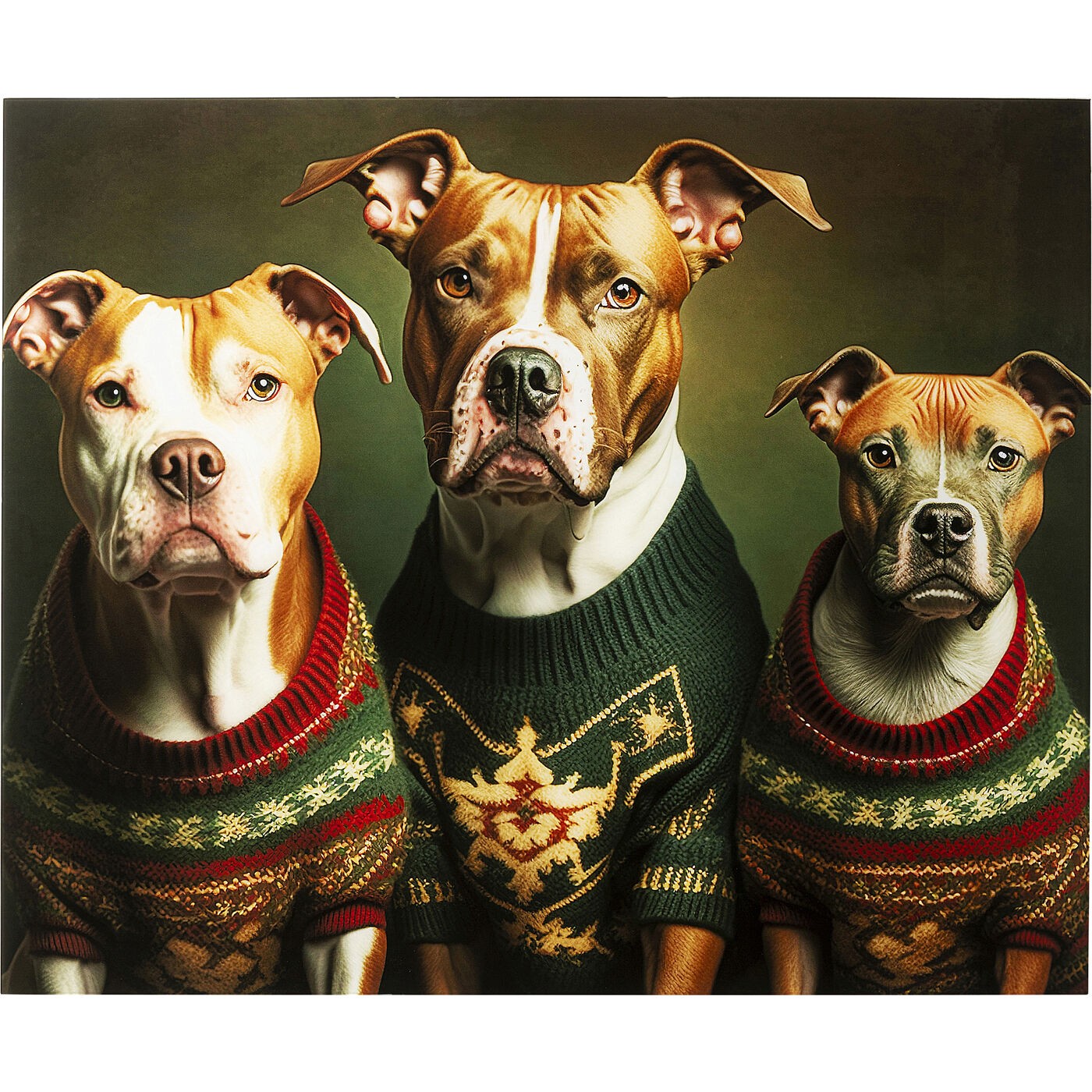 Kare Design Tableau en verre chiens pulls de Noël 110x90cm