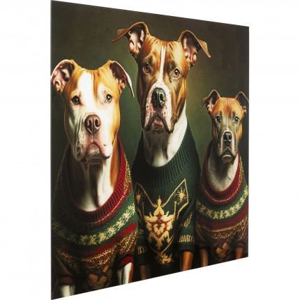 Glass Picture dogs xmas sweaters 110x90cm Kare Design