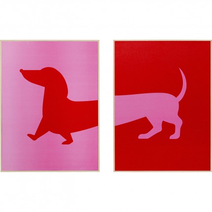 Tableaux teckel rouge et rose set de 2 Kare Design