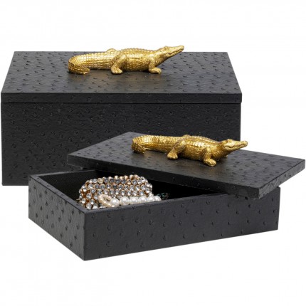 Boxes black crocodile gold (2/Set) Kare Design