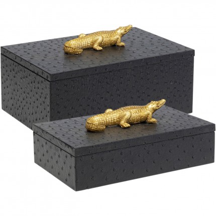 Boîtes noires crocodiles dorés set de 2 Kare Design