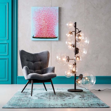 Tableau Touched fleurs pirogue 80x100cm bleu et rose Kare Design