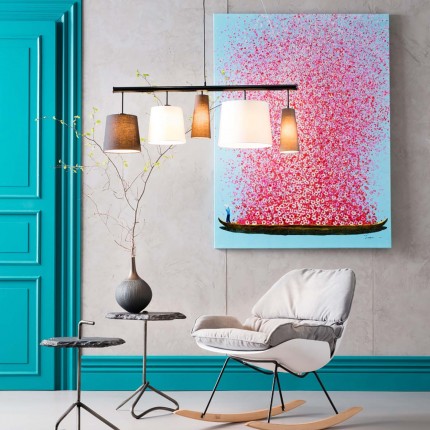 Tableau Touched fleurs pirogue 120x160cm bleu et rose Kare Design