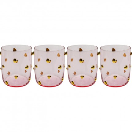 Verres à eau Party roses coeurs set de 4 Kare Design