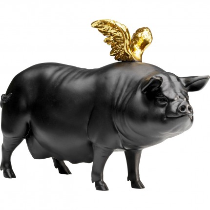 Déco cochon noir ailes dorées 40cm Kare Design