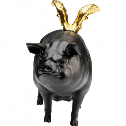 Deco black pig gold wings 40cm Kare Design