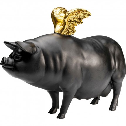 Deco black pig gold wings 40cm Kare Design