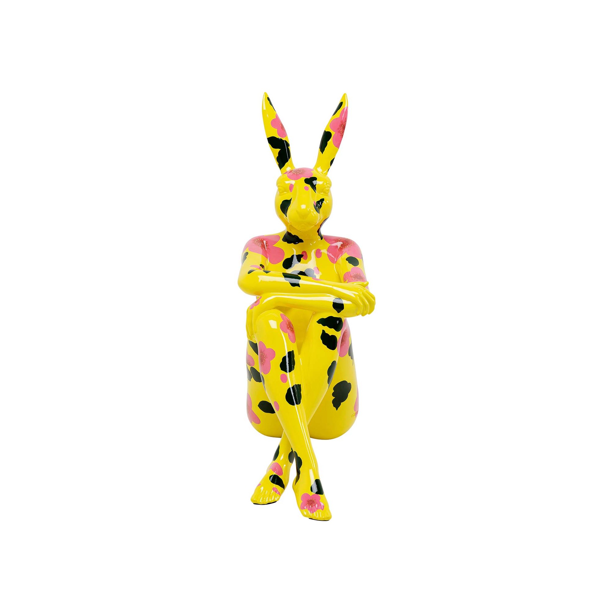 Déco Gangster lapin jaune XL fleurs roses Kare Design