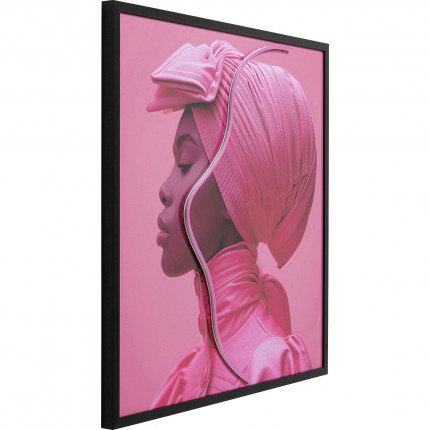 Framed Picture LED pink scarf woman 80x80cm Kare Design