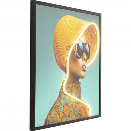 Tableau LED femme chapeau jaune 80x80cm Kare Design