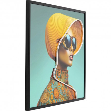 Framed Picture LED yellow hat woman 80x80cm Kare Design