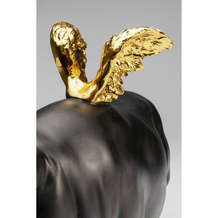 Deco black pig gold wings 20cm Kare Design