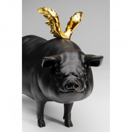 Deco black pig gold wings 20cm Kare Design