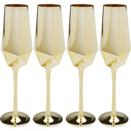 Flûtes à champagne Diamond dorées set de 4 Kare Design