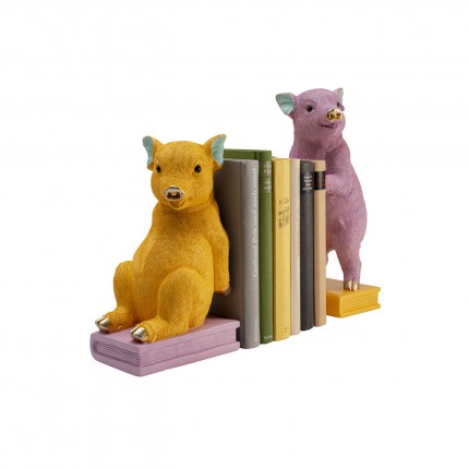 Serre-livres cochons jaunes et violets set de 2 Kare Design