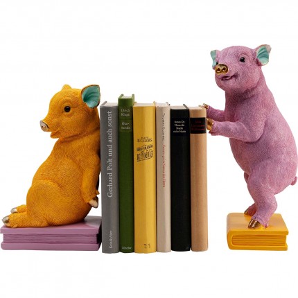 Serre-livres cochons jaunes et violets set de 2 Kare Design