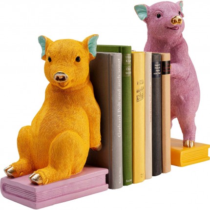 Serre-livres cochons jaunes et violets set de 2 Kare Design