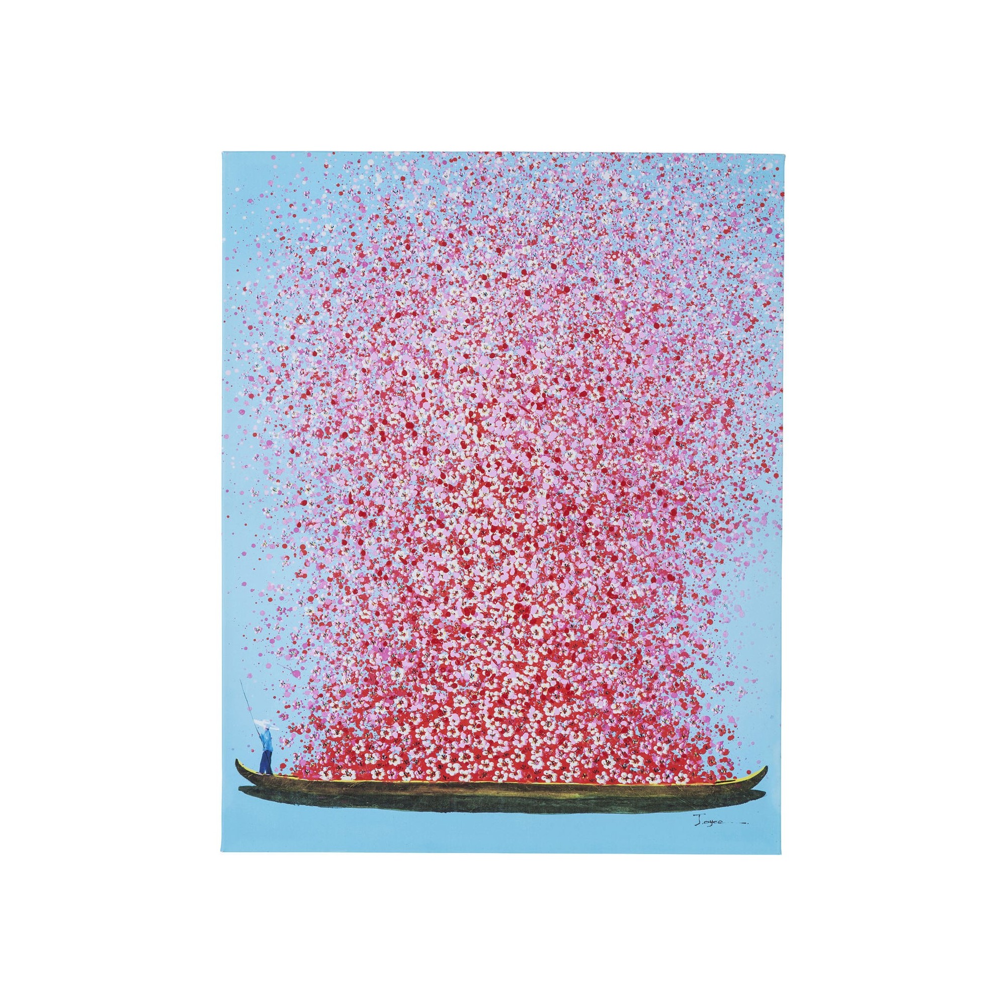 Tableau Touched fleurs pirogue bleu et rose 100x80cm Kare Design