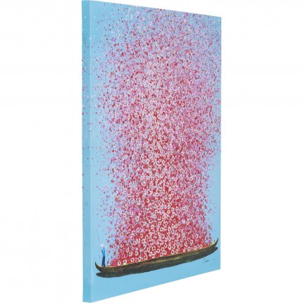 Tableau Touched fleurs pirogue 80x100cm bleu et rose Kare Design