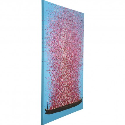 Tableau Touched fleurs pirogue 120x160cm bleu et rose Kare Design