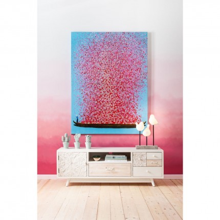 Tableau Touched fleurs pirogue 120x160cm bleu et rose Kare Design