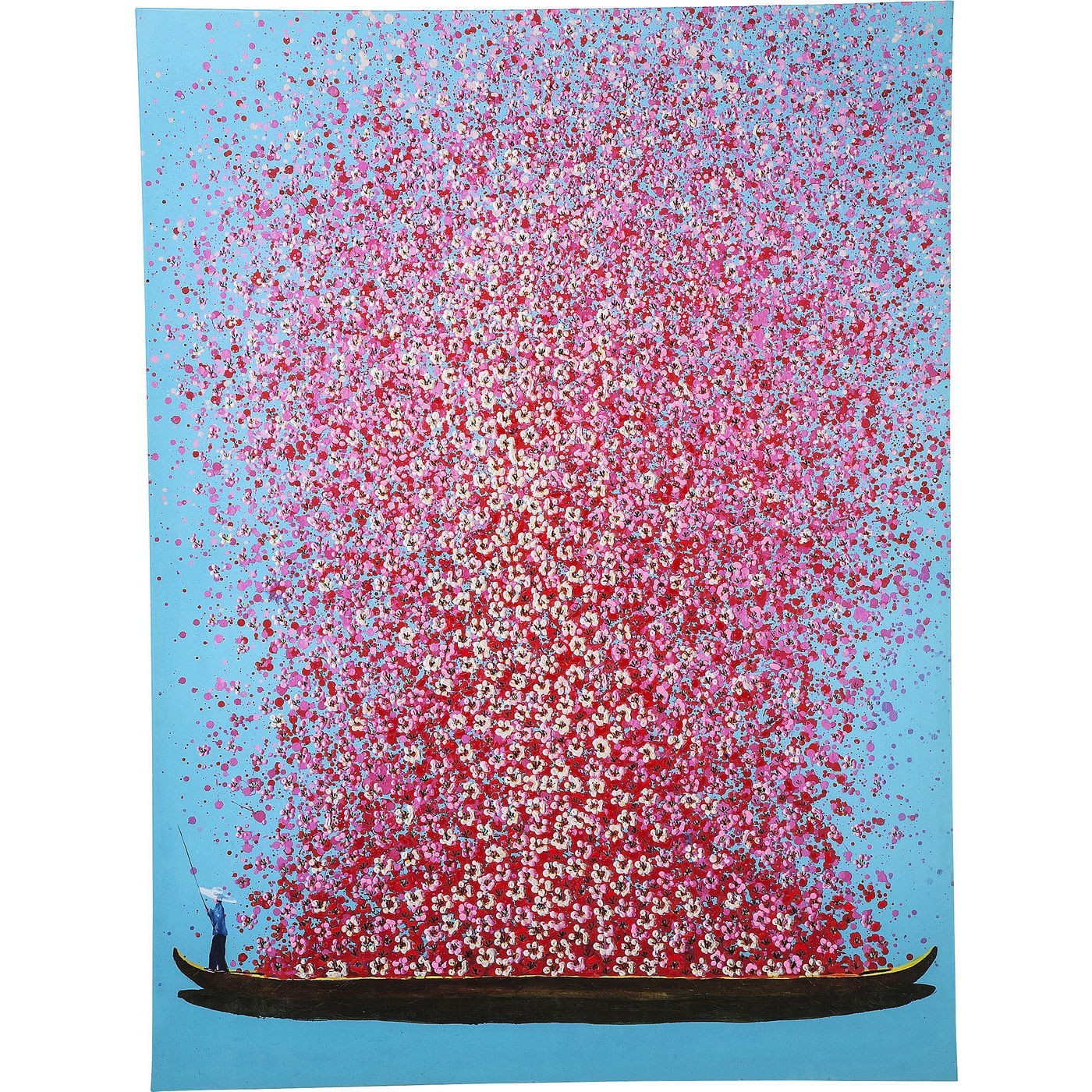 Kare Design Tableau Touched fleurs pirogue 120x160cm bleu et rose