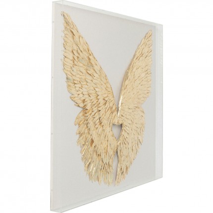 Tableau 3D ailes 120x120cm blanches et dorées Kare Design