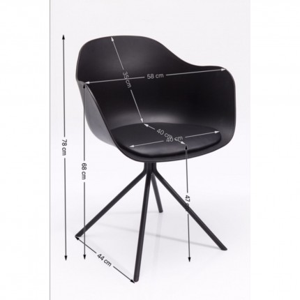 Chaise avec accoudoirs pivotante Bel Air noire Kare Design