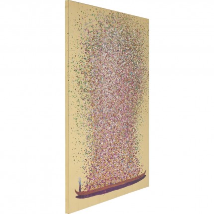 Tableau Touched fleurs pirogue 80x100cm doré et rose Kare Design