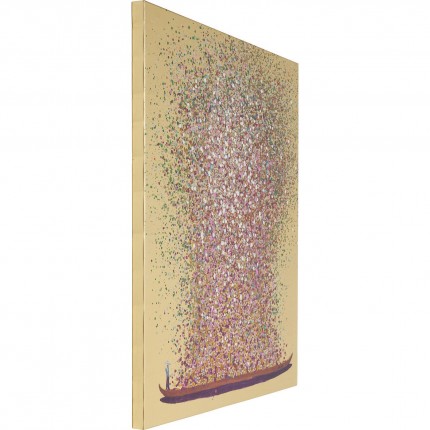 Tableau Touched fleurs pirogue 120x160cm doré et rose Kare Design