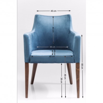 Chair with armrests Mode velvet blue Kare Design