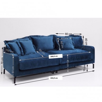 Sofa Lullaby 3-seater velvet blue Kare Design