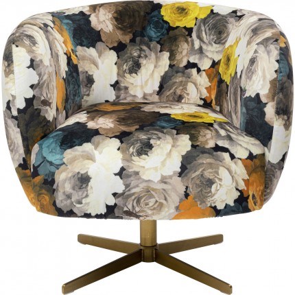 Swivel armchair yellow peonies Kare Design