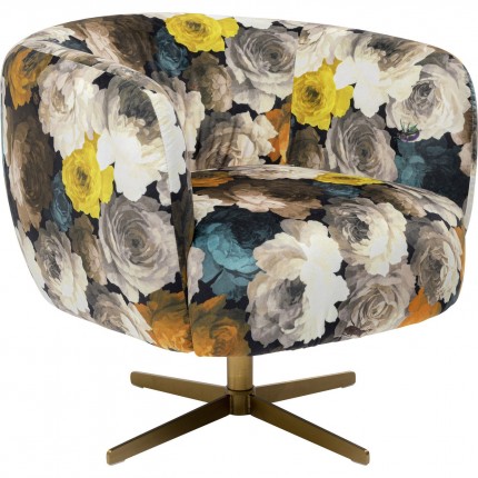 Swivel armchair yellow peonies Kare Design