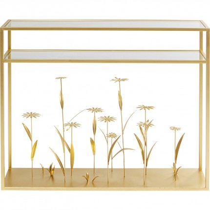 Console fleurs 3D 100x25cm dorées Kare Design