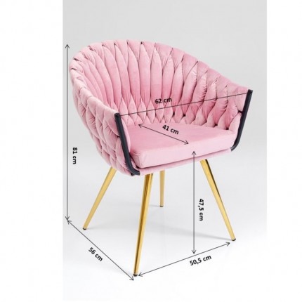 Chair with armrests Knot velvet pink Kare Design